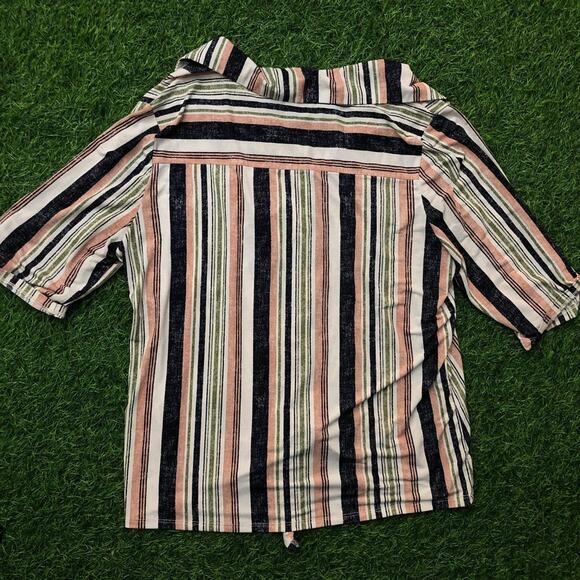 Women's Striped Button Up Tie Front Blouse - Picture 2 of 3